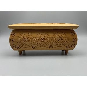 Carved Light Wood Wooden Box 6” long